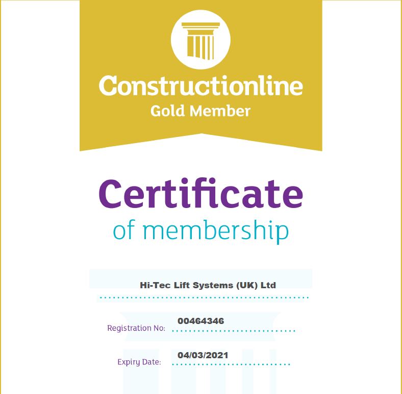 Constructionline Gold status for Nationwide Lift Services Lifts